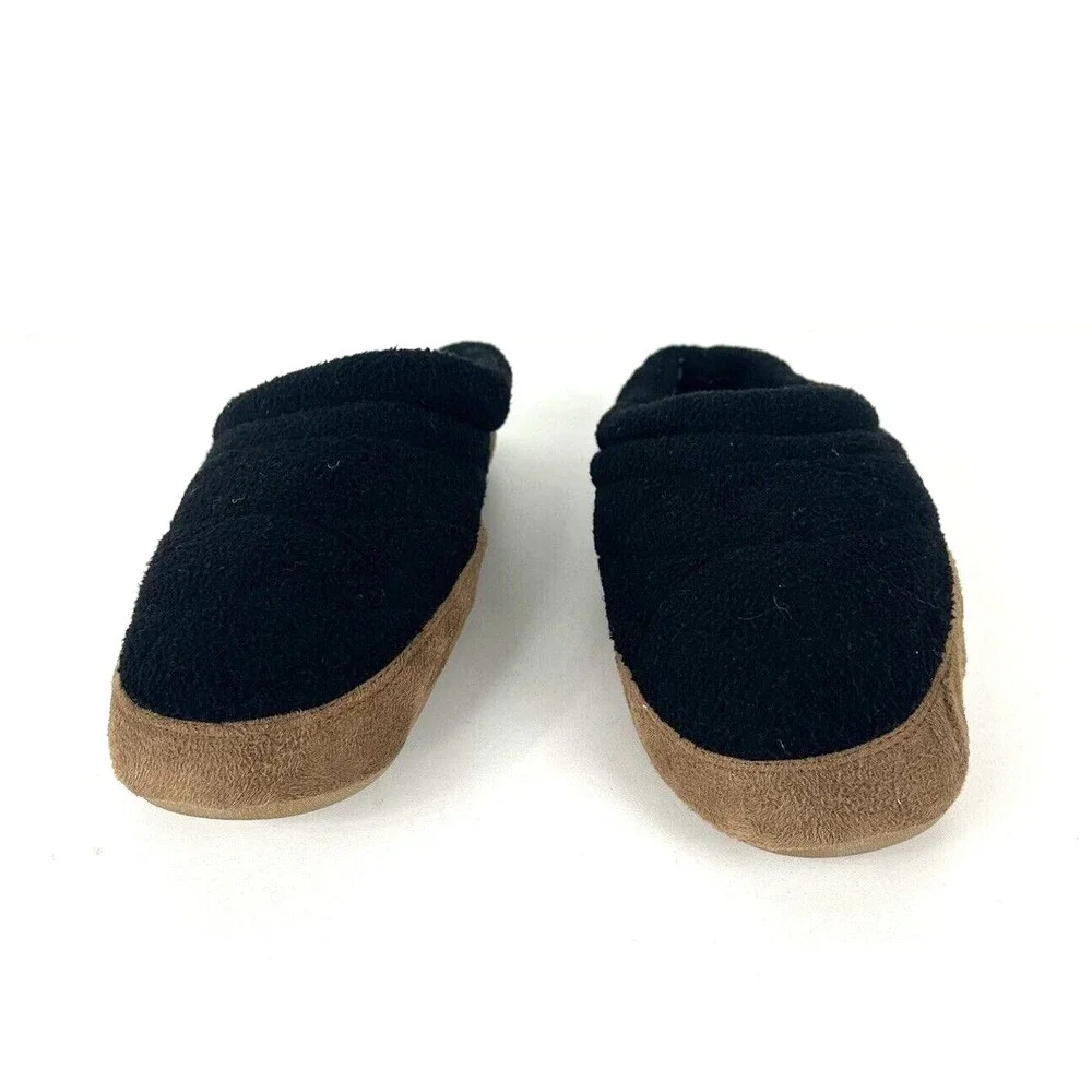 Lands End Fleece Leather Hard Bottom Slippers Navy Blue Youth Adolescent Kids‎ 6